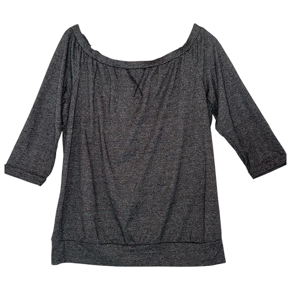 Cherish Charcoal Off-Shoulder Blouse 3/4 Sleeves Loose Body Fit Banded Hem Large